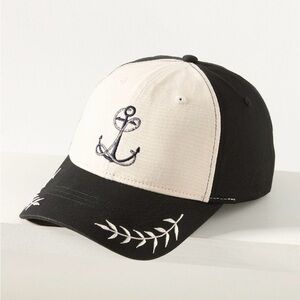 NEW! ANTHROPOLOGIE Coney Island Picnic Nautical Monogram Cap “L” Black/Off White